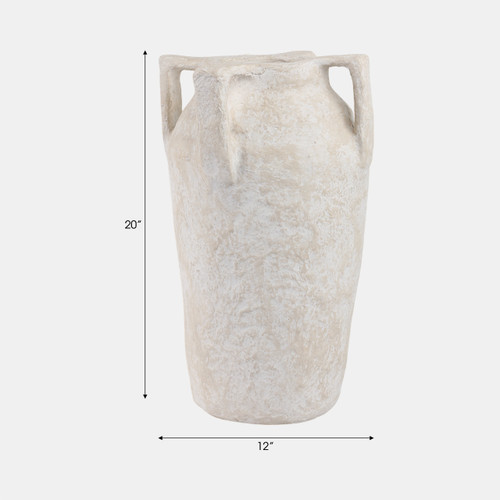 21498-01#20x12" Paper Mache Handle Vase, White