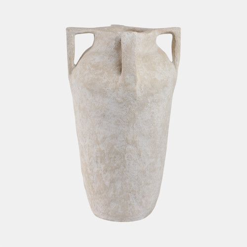 21498-02#26x15" Paper Mache Handle Vase, White