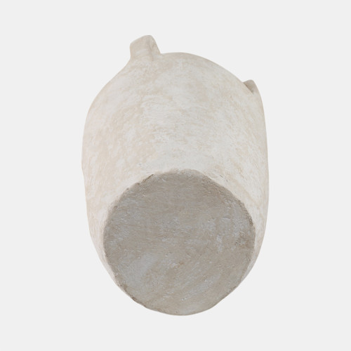 21498-02#26x15" Paper Mache Handle Vase, White