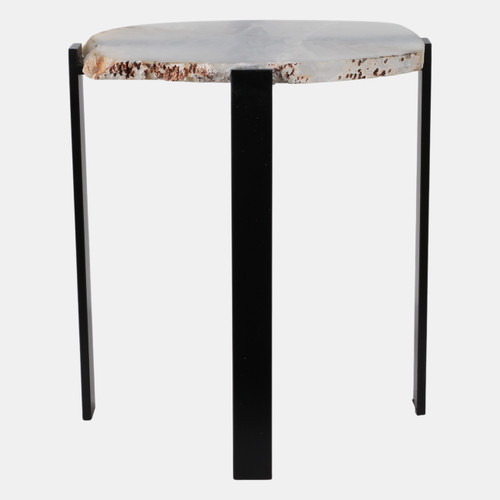 21513#20x18" Raw Edge Agate Accent Table, White/black