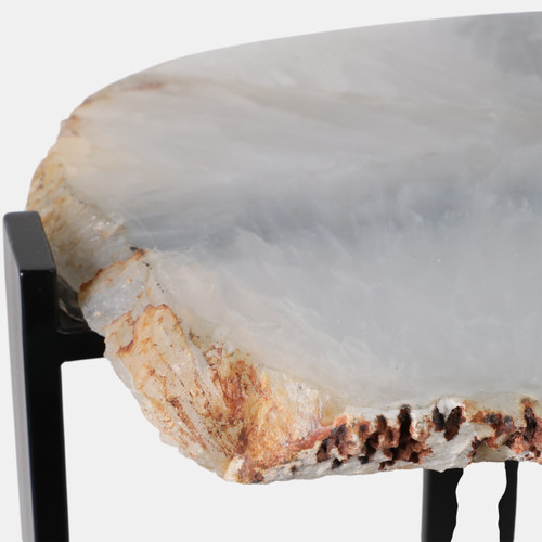 21513#20x18" Raw Edge Agate Accent Table, White/black