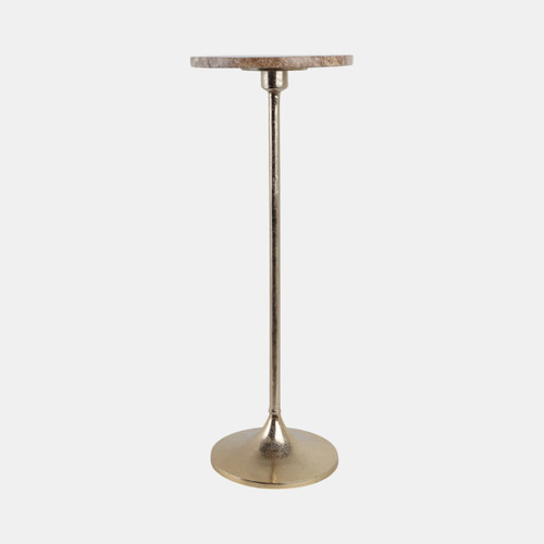 21515-02#27x10" Marble Top Drink Table, Tan/gold