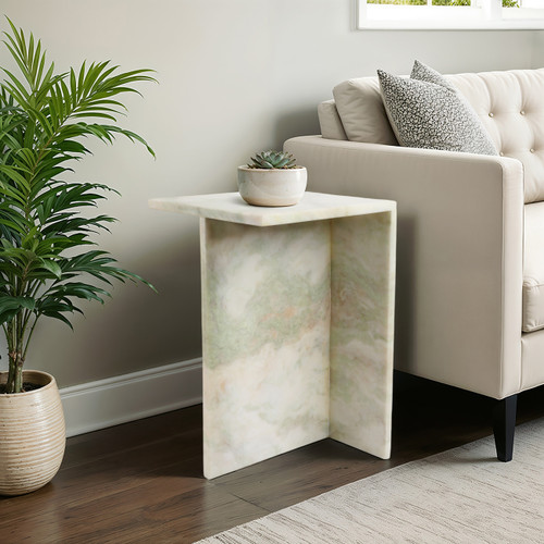 20773-03#20x13" Square Marble Accent Table, Light Green