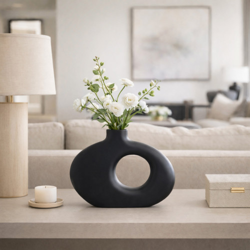 17558-04#15x10" Cut-out Wood Vase, Black