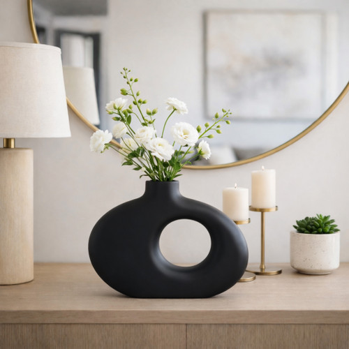 17558-04#15x10" Cut-out Wood Vase, Black