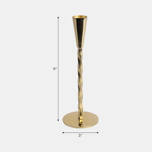 21533-01#9x3" Twisted Taper Holder, Gold