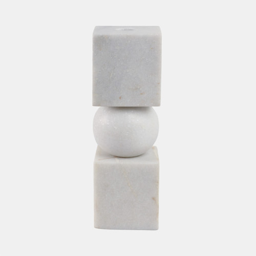 21540-01#9x3" Chunky Marble Taper Holder, White