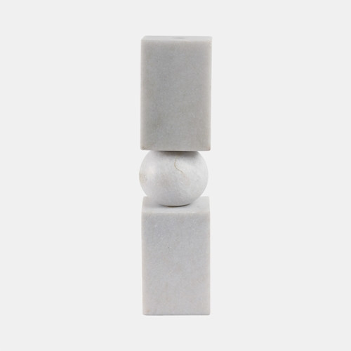 21540-02#12x3" Chunky Marble Taper Holder, White