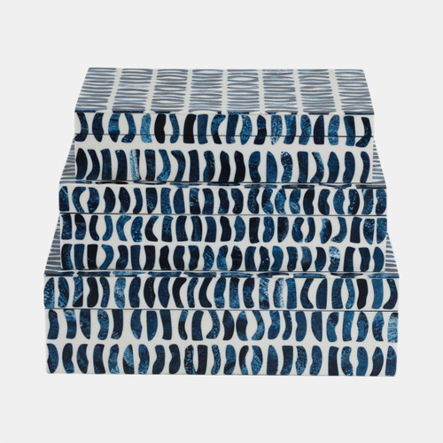 21551#S/3 10/11/12" Boxes With Inlay Pieces, Blue/white 