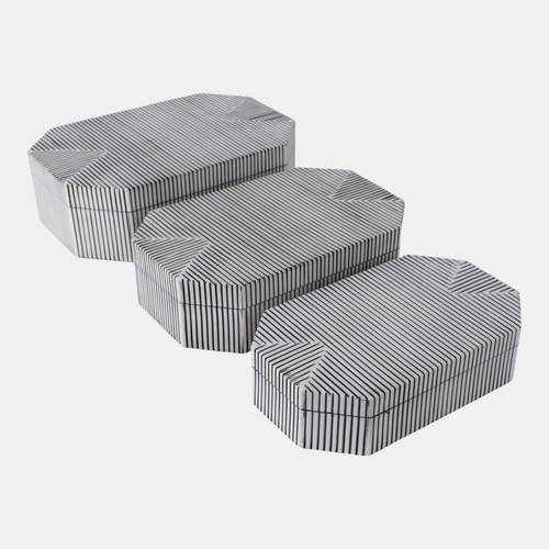 21554#S/3 10/11/12" Grooved Octagon Boxes, White