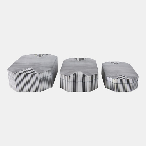 21554#S/3 10/11/12" Grooved Octagon Boxes, White
