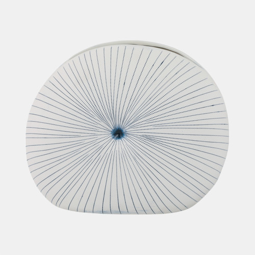 21582-02#14x12" Round Dotted Shell Vase, White/blue