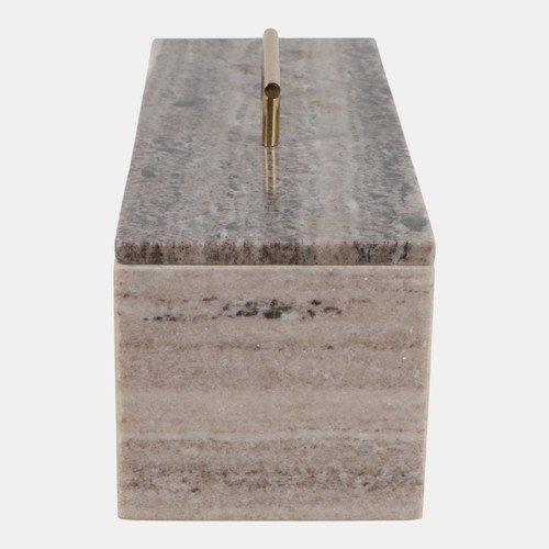 21604-02#16x7" Marble Rectangular Box With Handle, Beige/go