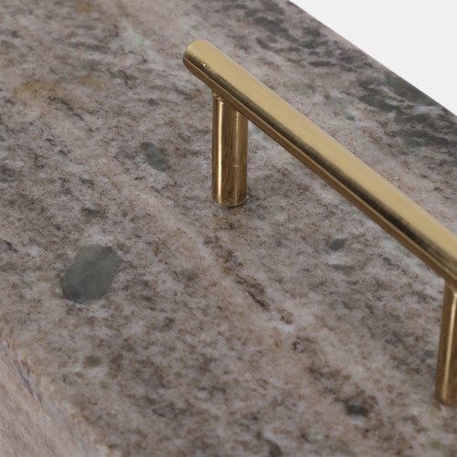 21604-02#16x7" Marble Rectangular Box With Handle, Beige/go