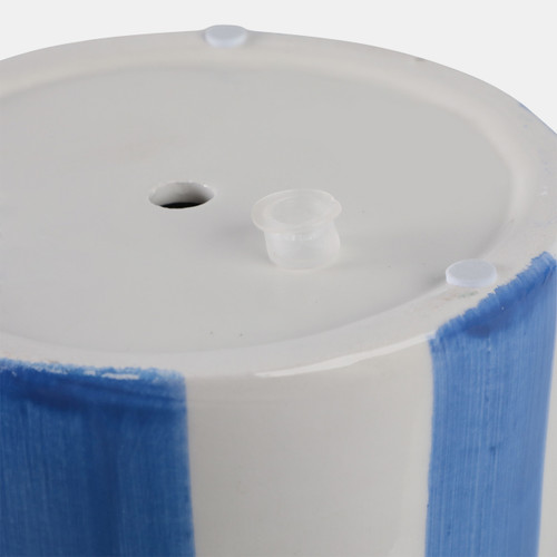 21607-03#S/2 6/8" Striped Scallop Edge Planters, White/blue