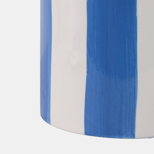 21607-03#S/2 6/8" Striped Scallop Edge Planters, White/blue