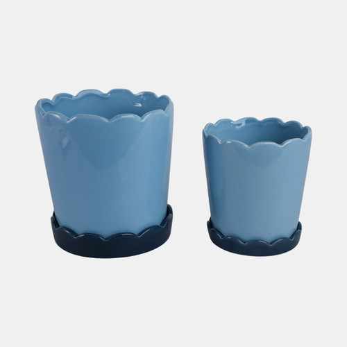 21608-02#S/2 6/8" Color Block Scallop Edge Planters, Blue