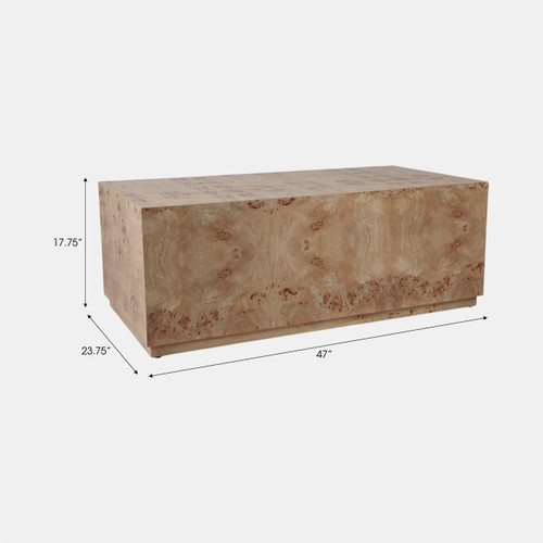 21636#47x24 Rectangular Burl Wood Coffee Table, Tan