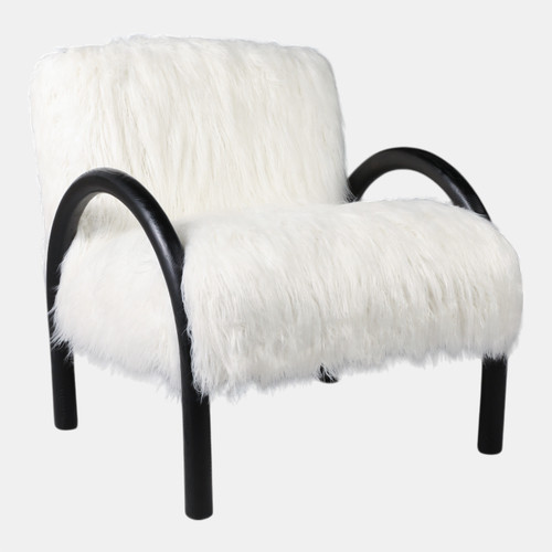 21638#Curved Arm Furry Accent Chair, Ivory