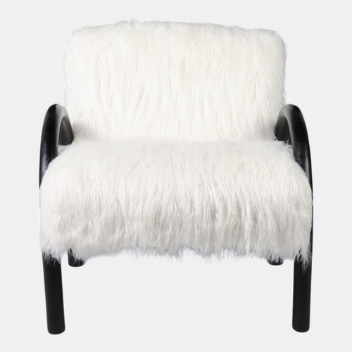 21638#Curved Arm Furry Accent Chair, Ivory