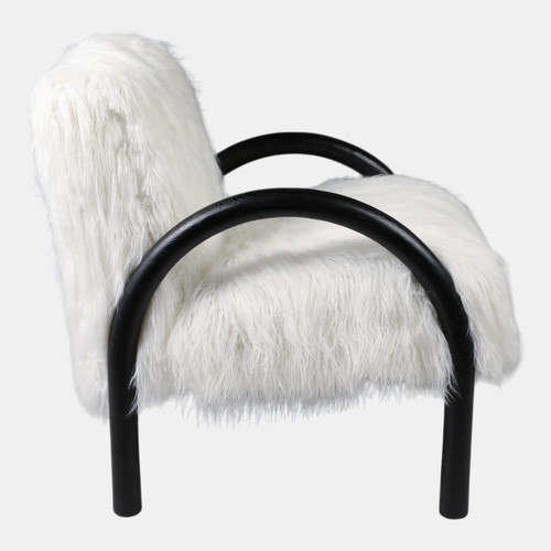 21638#Curved Arm Furry Accent Chair, Ivory