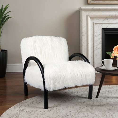 21638#Curved Arm Furry Accent Chair, Ivory