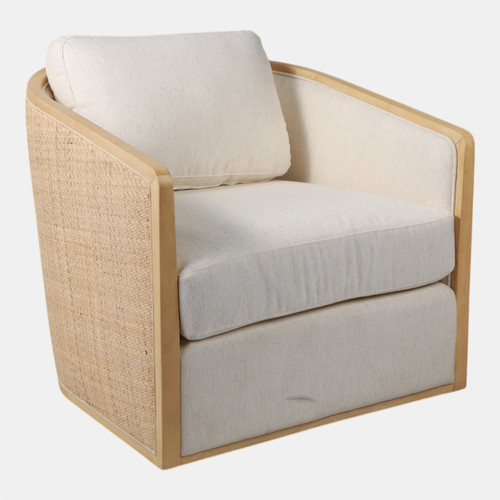 21641#Rounded Cane Back Swivel Accent Chair, Ivory/tan
