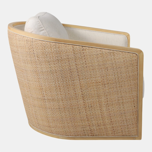 21641#Rounded Cane Back Swivel Accent Chair, Ivory/tan