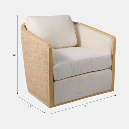 21641#Rounded Cane Back Swivel Accent Chair, Ivory/tan