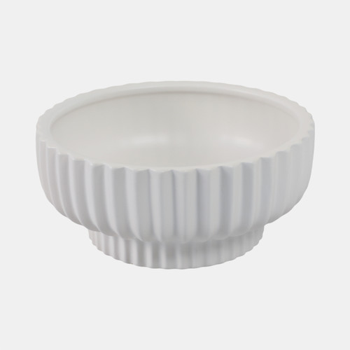 21649#12x5" Ridged Pedestal Bowl, White