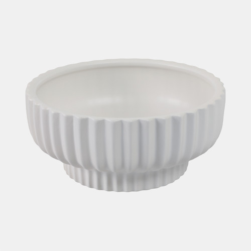 21649#12x5" Ridged Pedestal Bowl, White