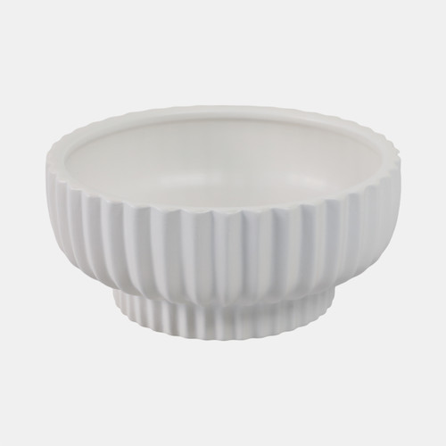 21649#12x5" Ridged Pedestal Bowl, White