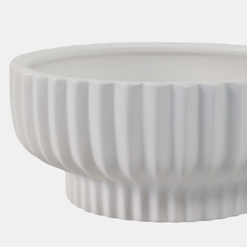 21649#12x5" Ridged Pedestal Bowl, White