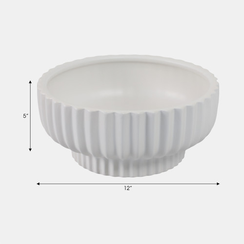 21649#12x5" Ridged Pedestal Bowl, White