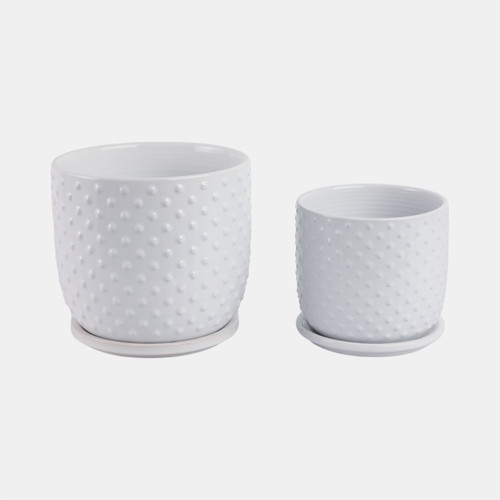 21661-08#S/2 6/8" Dotted Planter W/ Saucer, White