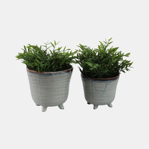21667-02#S/2 6/7" Organic Footed Planters, Blue