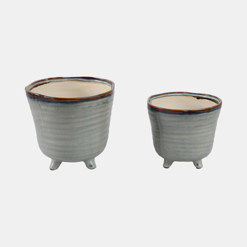 21667-02#S/2 6/7" Organic Footed Planters, Blue