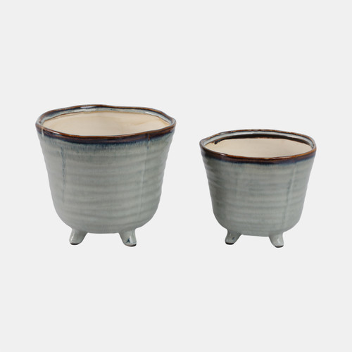 21667-02#S/2 6/7" Organic Footed Planters, Blue