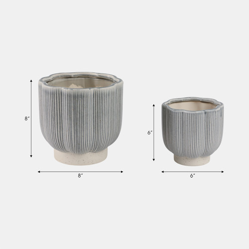 21668-01#S/2 6/8" Scallop Shaped Planters, Blue/ivory