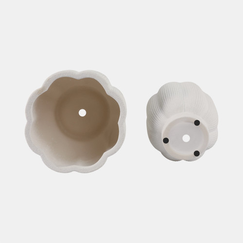 21668-02#S/2 6/8" Scallop Shaped Planters, White