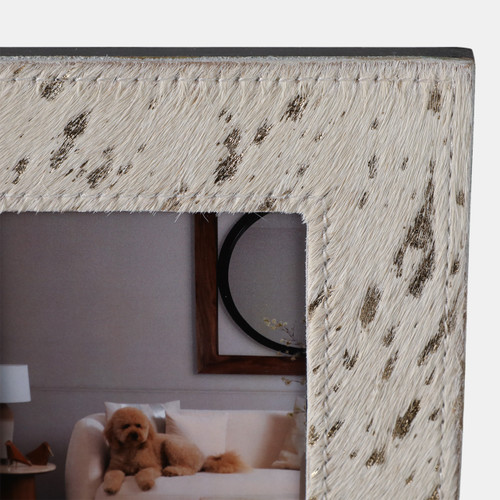 21584-01#4x6" Hair On Hide Speckled Photo Frame, Tan