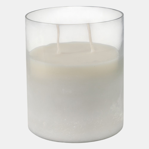 80409-01#6x5" 34 Oz Jasmine Frosted Glass Candle, Clear