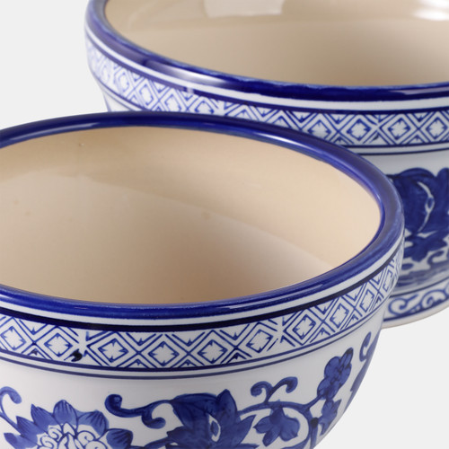 19140-01#S/2 9/11" Bowl Chinoiserie Planters, Blue/wht