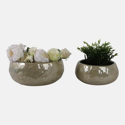 20251-05#S/2 10/12" Iridescent Bowl Planters, Green