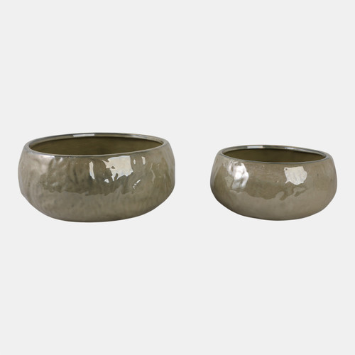 20251-05#S/2 10/12" Iridescent Bowl Planters, Green