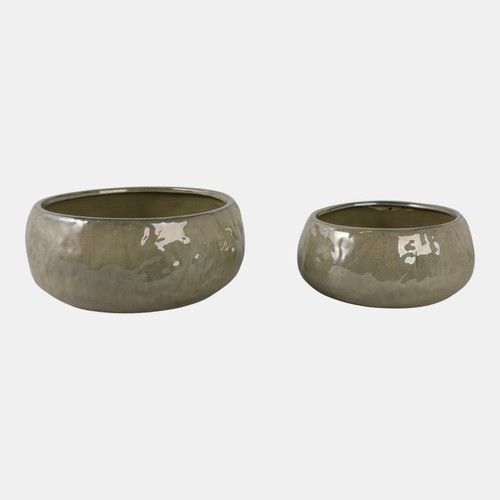 20251-05#S/2 10/12" Iridescent Bowl Planters, Green