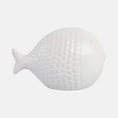 21787#10" Scaled Fish Figurine, White
