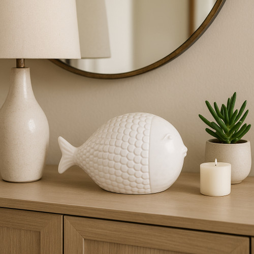 21787#10" Scaled Fish Figurine, White