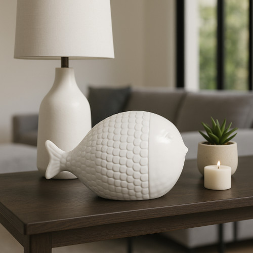 21787#10" Scaled Fish Figurine, White