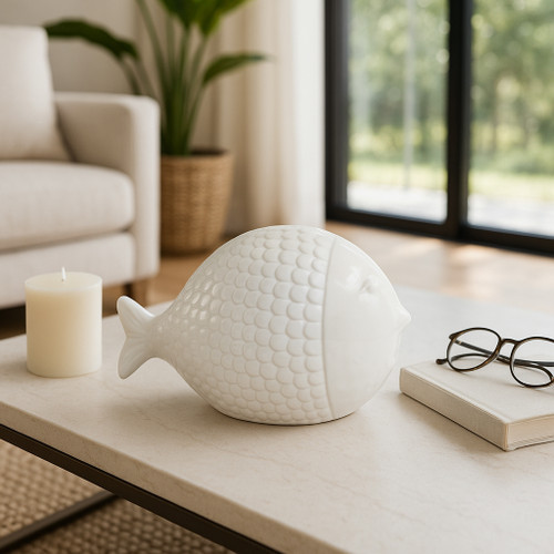 21787#10" Scaled Fish Figurine, White